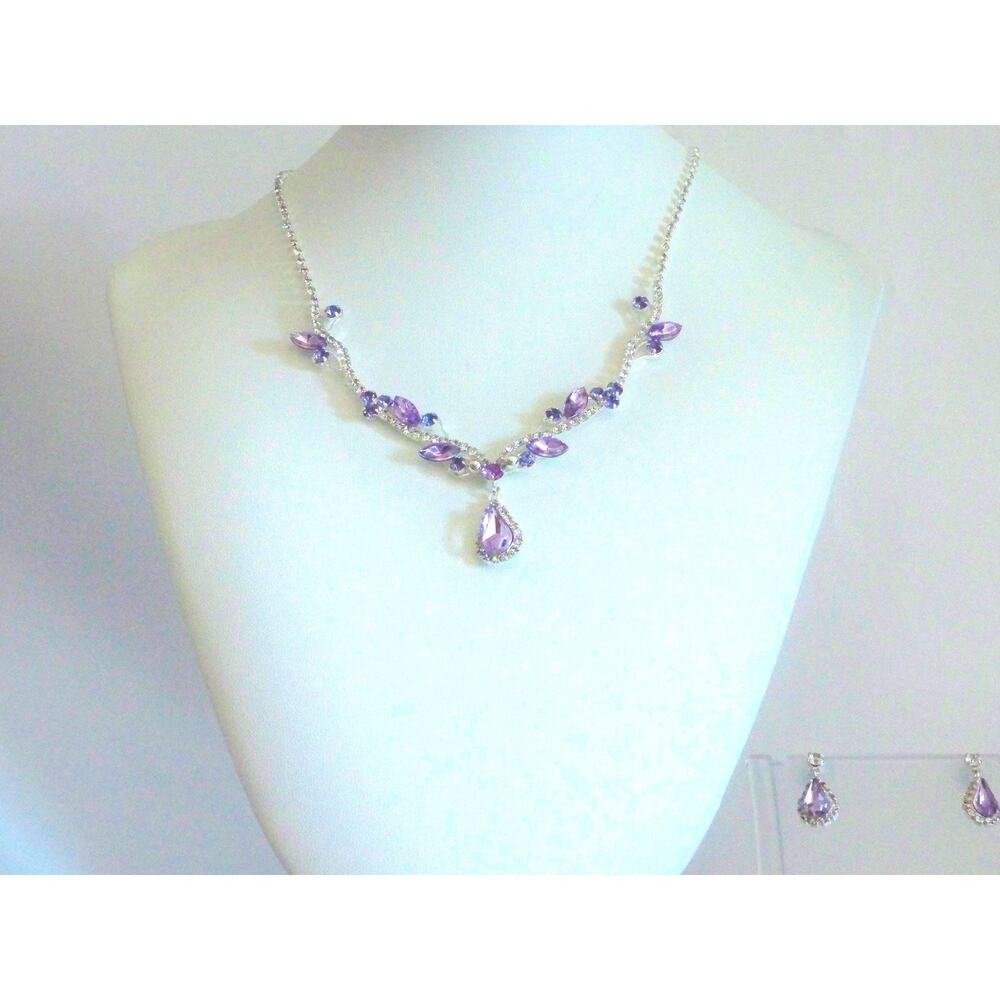 Lavender purple vine teardrop necklace set, wedding  prom party formal necklace